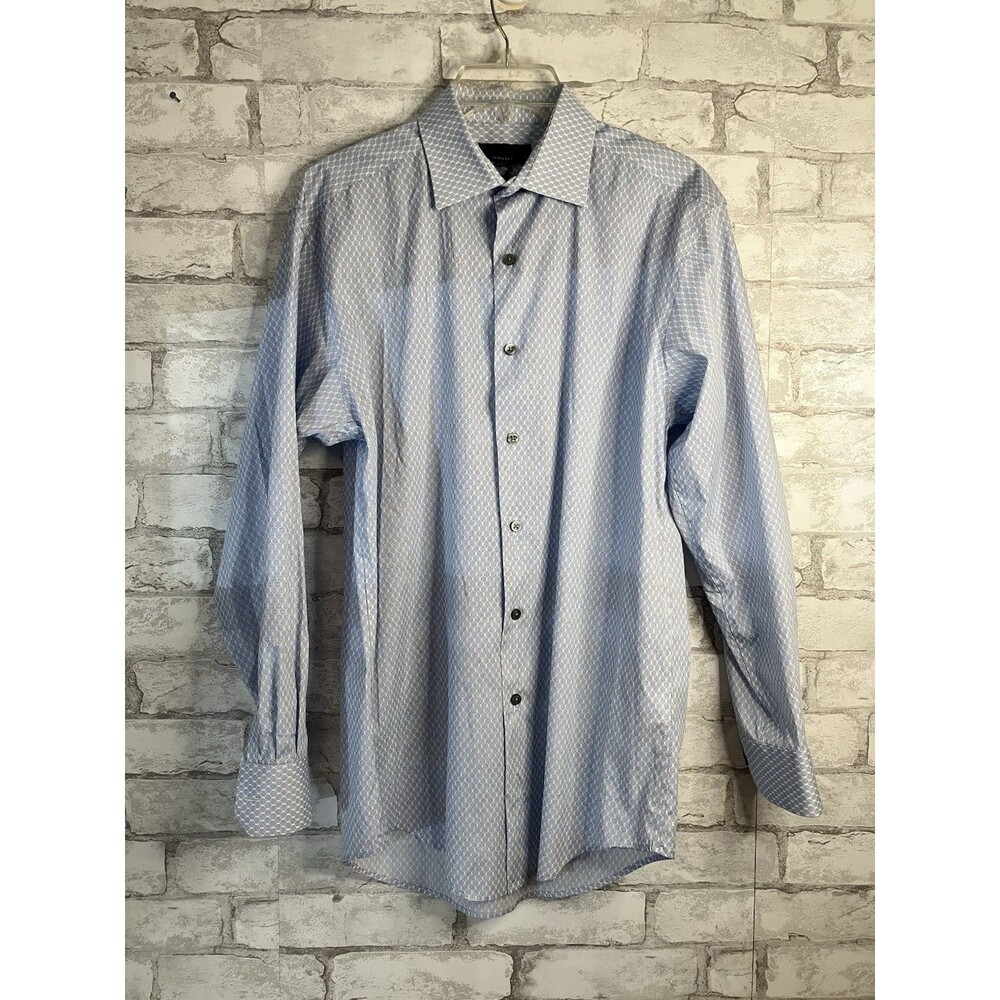 Alfani Men’s Dress Shirt Small 14-14.5 32-33 Blue Micro Print Regular Fit EUC